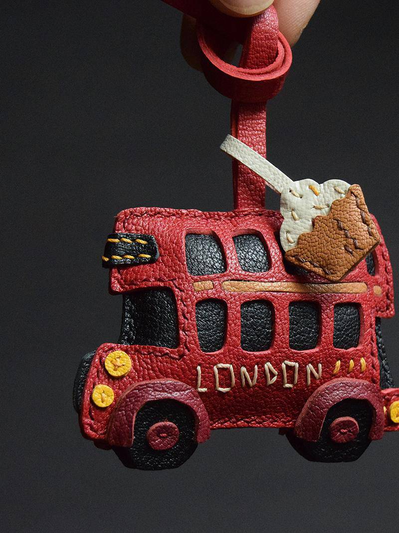 Red Bus London Bus | Handmade Leather Bag Charm & Keychain