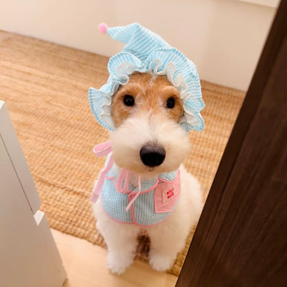 Striped Dog Bandana Bib & Hat – Soft Cotton Absorbent Pet Scarf for Puppies & Small Dogs - Ayaya