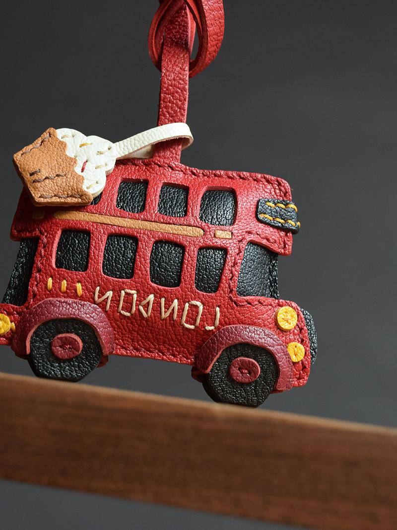 Red Bus London Bus | Handmade Leather Bag Charm & Keychain