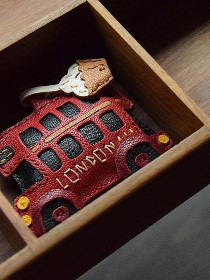 Red Bus London Bus | Handmade Leather Bag Charm & Keychain